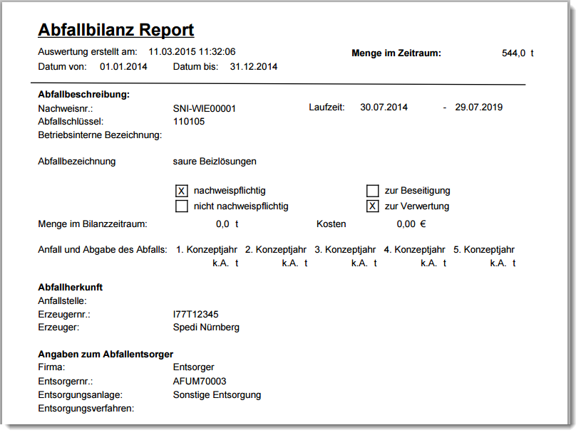 eANVportal - Abfallbilanz - Report