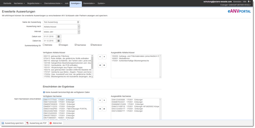 Auswertungen - eANVreport