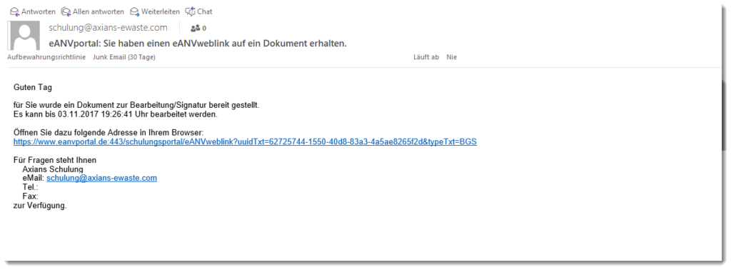 Weblink - erhaltene eMail