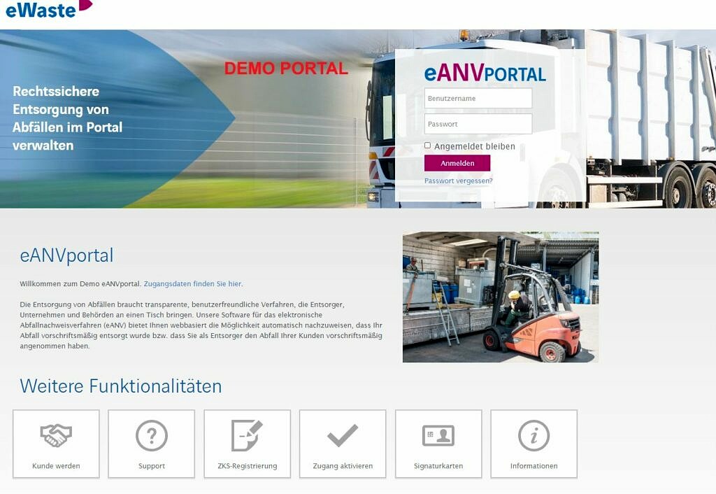 Zugang zum eANV-Demo-Portal