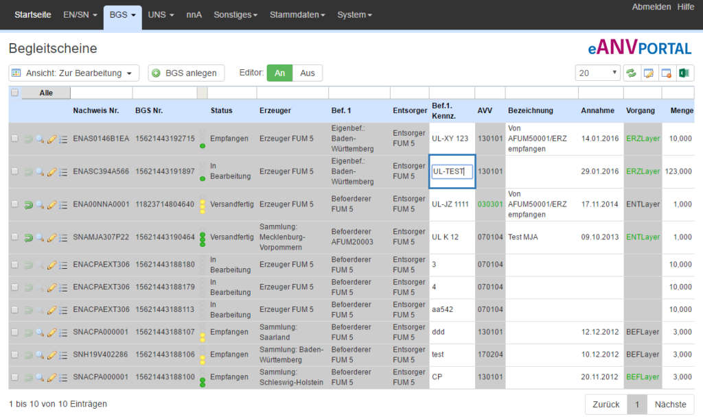 Stapelbearbeitung im eANVportal