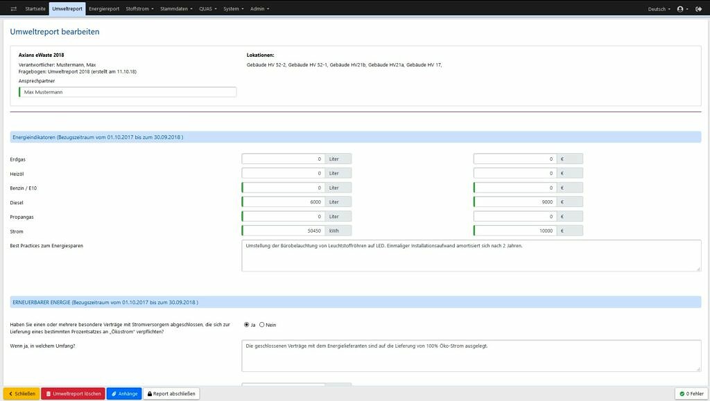 Umweltmanagement Umweltreport bearbeiten