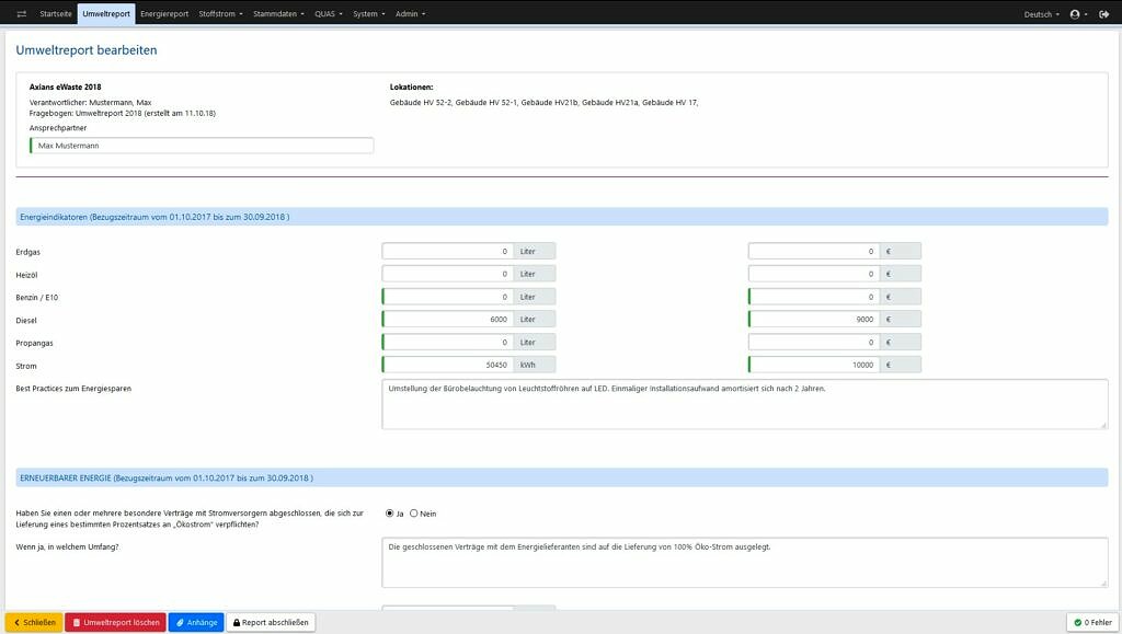 Umweltmanagement Umweltreport bearbeiten