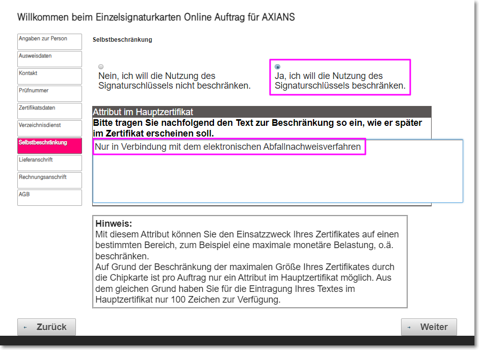 Selbstbeschränkung - Ja